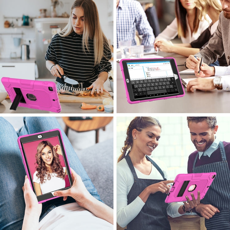 Contrast Color Robot Shockproof Silicone + PC Protective Case with Holder For iPad 9.7 (2018 / 2017)(Rose Red Black) - iPad 9.7 (2018) & (2017) Cases by buy2fix | Online Shopping UK | buy2fix