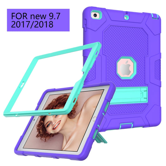 Contrast Color Robot Shockproof Silicone + PC Protective Case with Holder For iPad 9.7 (2018 / 2017)(Purple Mint Green) - iPad 9.7 (2018) & (2017) Cases by buy2fix | Online Shopping UK | buy2fix