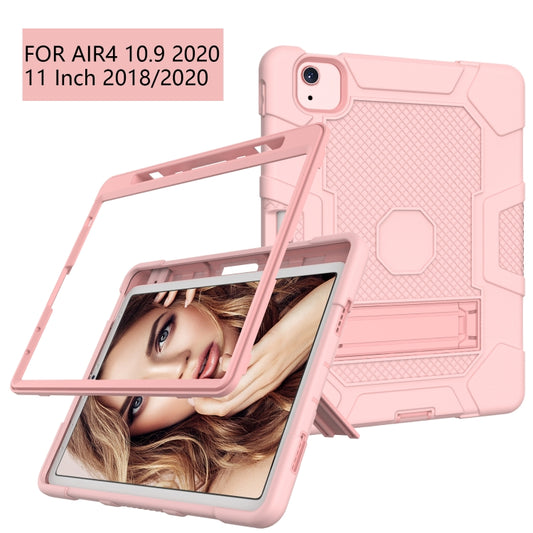 Contrast Color Robot Shockproof Silicone + PC Protective Case with Holder For iPad Air 2022 / 2020 10.9 inch(Rose Gold) - iPad Air (2022) / (2020) 10.9 Cases by buy2fix | Online Shopping UK | buy2fix