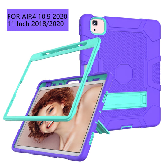 Contrast Color Robot Shockproof Silicone + PC Protective Case with Holder For iPad Air 2022 / 2020 10.9 inch(Purple Mint Green) - iPad Air (2022) / (2020) 10.9 Cases by buy2fix | Online Shopping UK | buy2fix