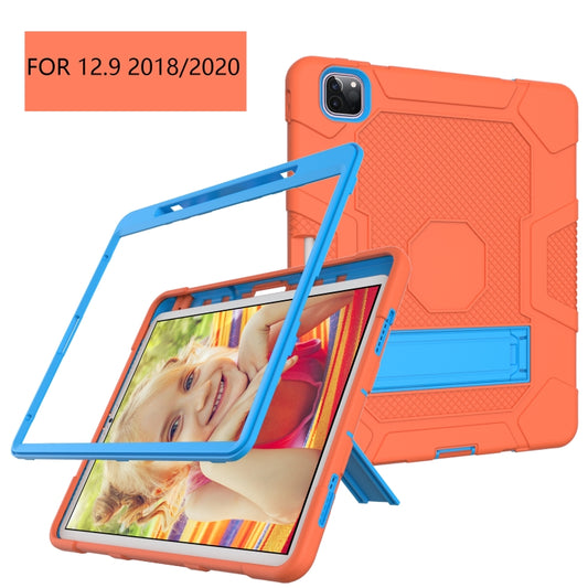 For iPad Pro 12.9 inch (2020) Contrast Color Robot Shockproof Silicone + PC Protective Tablet Case with Holder(Orange Blue) - iPad Pro 12.9 (2020) Cases by buy2fix | Online Shopping UK | buy2fix
