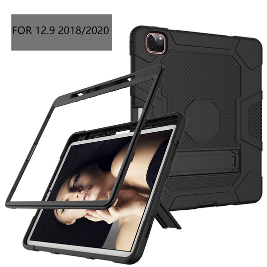 For iPad Pro 12.9 inch (2020) Contrast Color Robot Shockproof Silicone + PC Protective Tablet Case with Holder(Black) - iPad Pro 12.9 (2020) Cases by buy2fix | Online Shopping UK | buy2fix