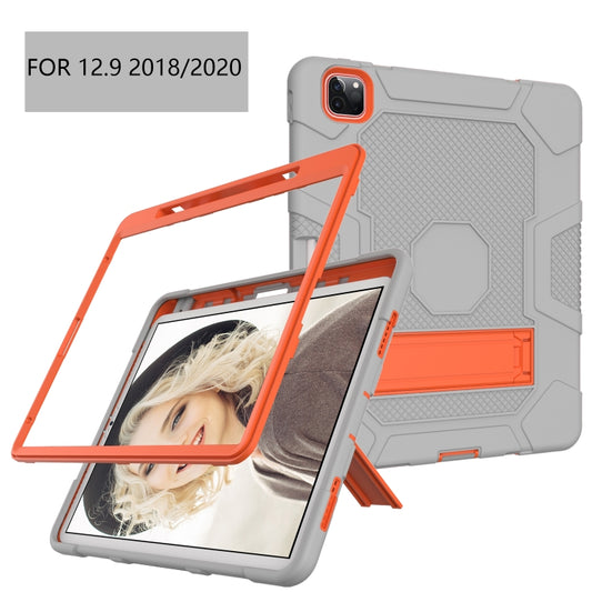 For iPad Pro 12.9 inch (2020) Contrast Color Robot Shockproof Silicone + PC Protective Tablet Case with Holder(Grey Orange) - iPad Pro 12.9 (2020) Cases by buy2fix | Online Shopping UK | buy2fix