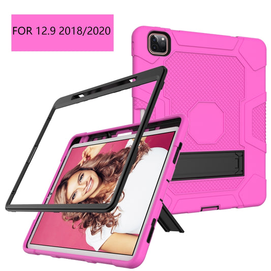 For iPad Pro 12.9 inch (2020) Contrast Color Robot Shockproof Silicone + PC Protective Tablet Case with Holder(Rose Red Black) - iPad Pro 12.9 (2020) Cases by buy2fix | Online Shopping UK | buy2fix