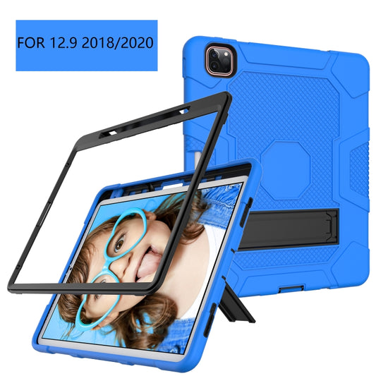 For iPad Pro 12.9 inch (2020) Contrast Color Robot Shockproof Silicone + PC Protective Tablet Case with Holder(Dark Blue Black) - iPad Pro 12.9 (2020) Cases by buy2fix | Online Shopping UK | buy2fix