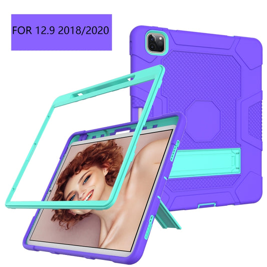 For iPad Pro 12.9 inch (2020) Contrast Color Robot Shockproof Silicone + PC Protective Tablet Case with Holder(Purple Mint Green) - iPad Pro 12.9 (2020) Cases by buy2fix | Online Shopping UK | buy2fix