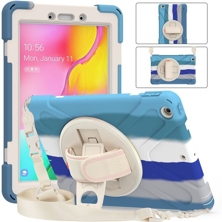 For Samsung Galaxy Tab A 8.0 (2019) T290 / T295 Shockproof Colorful Silicone + PC Protective Case with Holder & Shoulder Strap & Hand Strap (Blue) - Other Galaxy Tab PC by buy2fix | Online Shopping UK | buy2fix