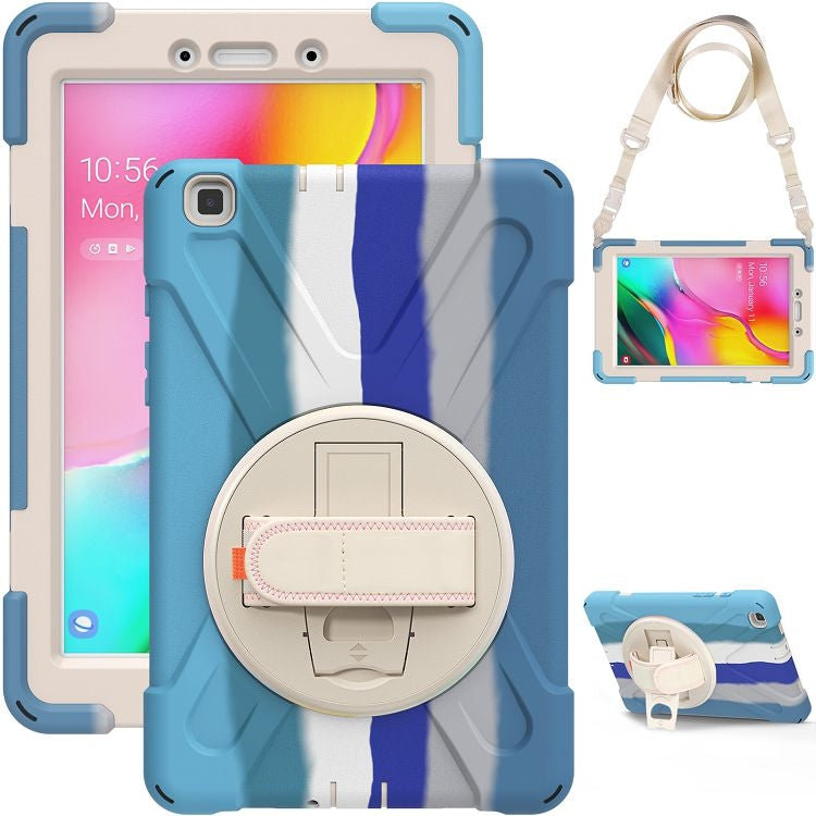 For Samsung Galaxy Tab A 8.0 (2019) T290 / T295 Shockproof Colorful Silicone + PC Protective Case with Holder & Shoulder Strap & Hand Strap (Blue) - Other Galaxy Tab PC by buy2fix | Online Shopping UK | buy2fix