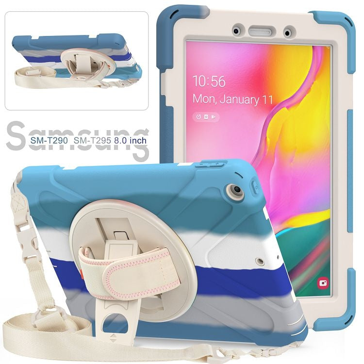 For Samsung Galaxy Tab A 8.0 (2019) T290 / T295 Shockproof Colorful Silicone + PC Protective Case with Holder & Shoulder Strap & Hand Strap (Blue) - Other Galaxy Tab PC by buy2fix | Online Shopping UK | buy2fix