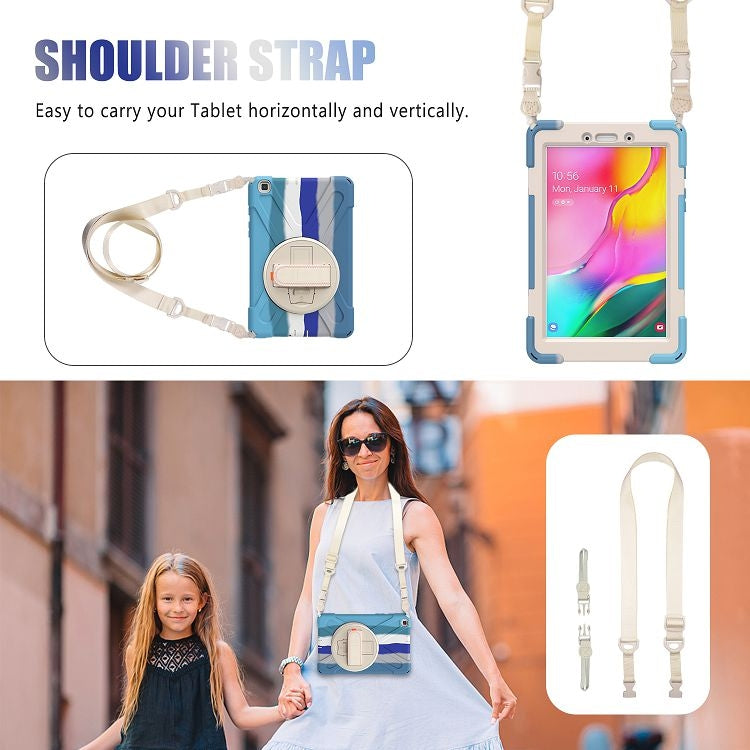 For Samsung Galaxy Tab A 8.0 (2019) T290 / T295 Shockproof Colorful Silicone + PC Protective Case with Holder & Shoulder Strap & Hand Strap (Blue) - Other Galaxy Tab PC by buy2fix | Online Shopping UK | buy2fix