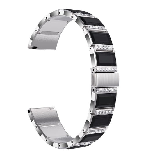 For Samsung Galaxy Watch Active2 44mm / Watch Active2 40mm / Watch Active Stainless Steel Diamond Encrusted Watch Band(Silver+Black) by buy2fix