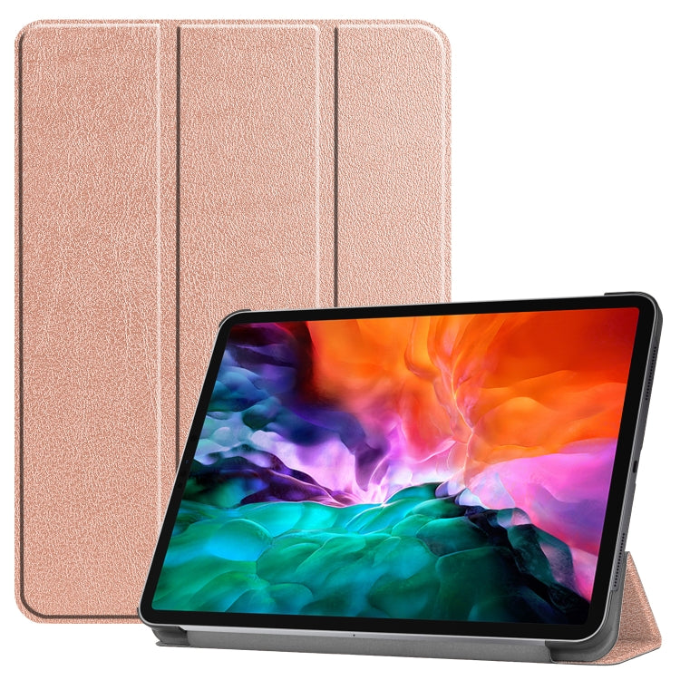 For iPad Air 13 2024 / Pro 12.9 2022 Custer Texture 3-folding Smart Leather Tablet Case(Rose Gold) - iPad Pro 12.9 (2022/2021) Cases by buy2fix | Online Shopping UK | buy2fix