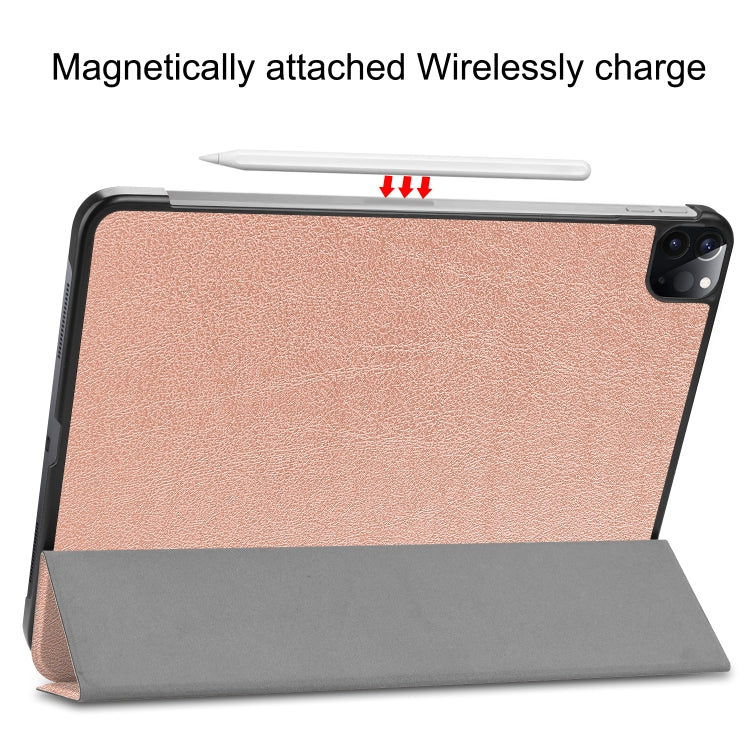 For iPad Air 13 2024 / Pro 12.9 2022 Custer Texture 3-folding Smart Leather Tablet Case(Rose Gold) - iPad Pro 12.9 (2022/2021) Cases by buy2fix | Online Shopping UK | buy2fix
