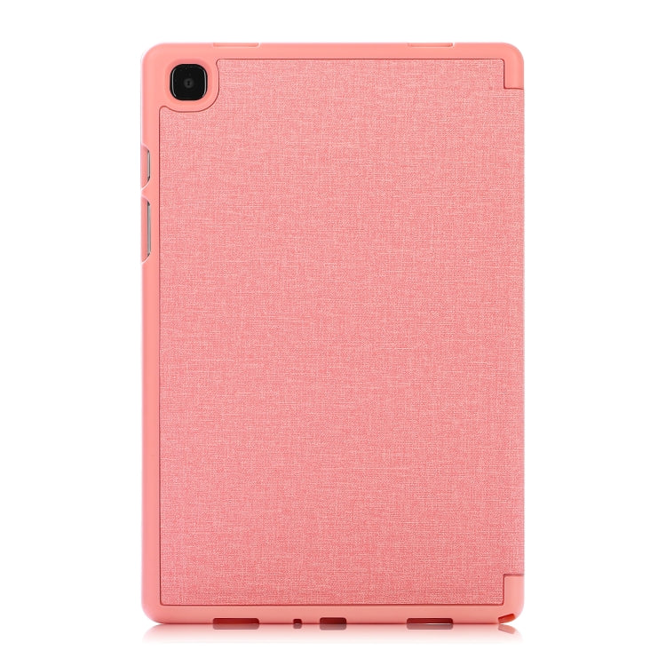 For Samsung Galaxy Tab A7 10.4 2020 T500 Cloth Texture Multi-folding Horizontal Flip PU Leather Shockproof Case with Holder & Sleep / Wake-up Function(Pink) - Galaxy Tab S7 by buy2fix | Online Shopping UK | buy2fix