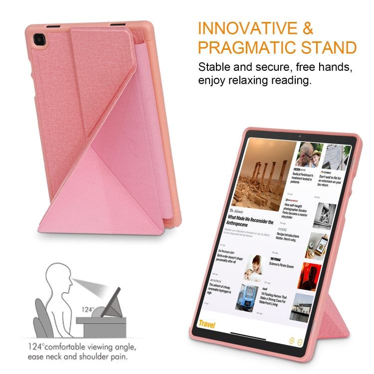 For Samsung Galaxy Tab A7 10.4 2020 T500 Cloth Texture Multi-folding Horizontal Flip PU Leather Shockproof Case with Holder & Sleep / Wake-up Function(Pink) - Galaxy Tab S7 by buy2fix | Online Shopping UK | buy2fix