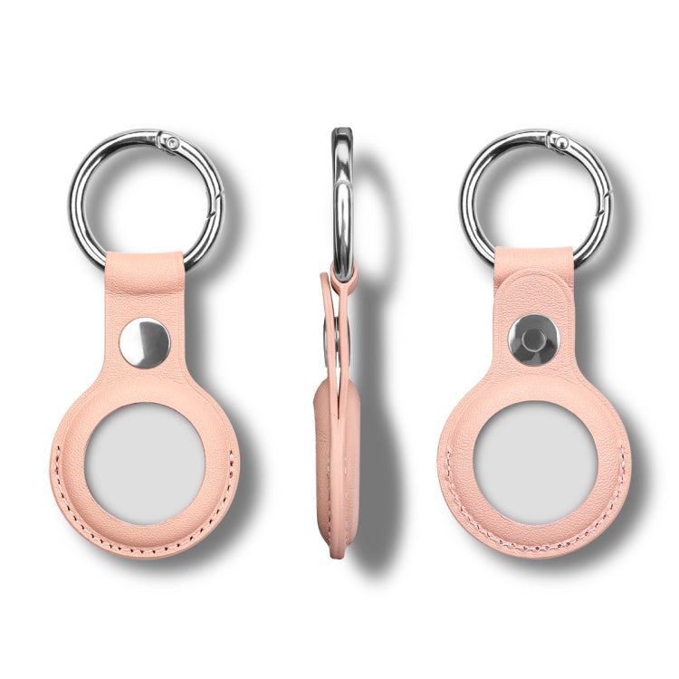 Anti-scratch Top-layer Cowhide Leather Case Cover with Switchable Keychain Ring for AirTag(Rose Pink) - Key Chain Series by buy2fix | Online Shopping UK | buy2fix