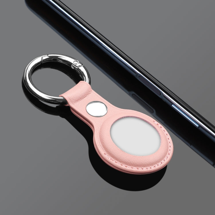 Anti-scratch Top-layer Cowhide Leather Case Cover with Switchable Keychain Ring for AirTag(Rose Pink) - Key Chain Series by buy2fix | Online Shopping UK | buy2fix