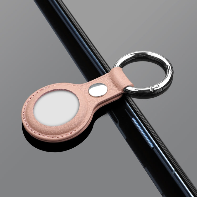 Anti-scratch Top-layer Cowhide Leather Case Cover with Switchable Keychain Ring for AirTag(Rose Pink) - Key Chain Series by buy2fix | Online Shopping UK | buy2fix