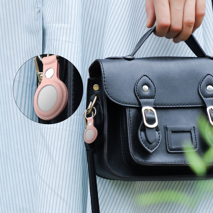 Anti-scratch Top-layer Cowhide Leather Case Cover with Switchable Keychain Ring for AirTag(Rose Pink) - Key Chain Series by buy2fix | Online Shopping UK | buy2fix