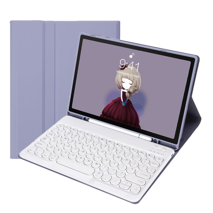 YT11B Detachable Candy Color Skin Feel Texture Round Keycap Bluetooth Keyboard Leather Case For iPad Air 4 2020 / Air 5 2022 / Pro 11 inch 2022 / 2021 / 2020 / 2018(Purple) - For iPad Pro by buy2fix | Online Shopping UK | buy2fix