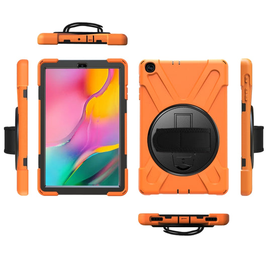 For Samsung Galaxy Tab A 10.1 (2019) T515 / T510 Shockproof Colorful Silicone + PC Protective Case with Holder & Shoulder Strap & Hand Strap(Orange) - Tab A 10.1 (2019) T510 / T515 by buy2fix | Online Shopping UK | buy2fix