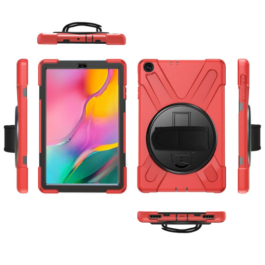 For Samsung Galaxy Tab A 10.1 (2019) T515 / T510 Shockproof Colorful Silicone + PC Protective Case with Holder & Shoulder Strap & Hand Strap(Red) - Tab A 10.1 (2019) T510 / T515 by buy2fix | Online Shopping UK | buy2fix