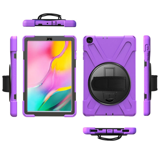 For Samsung Galaxy Tab A 10.1 (2019) T515 / T510 Shockproof Colorful Silicone + PC Protective Case with Holder & Shoulder Strap & Hand Strap(Purple) - Tab A 10.1 (2019) T510 / T515 by buy2fix | Online Shopping UK | buy2fix