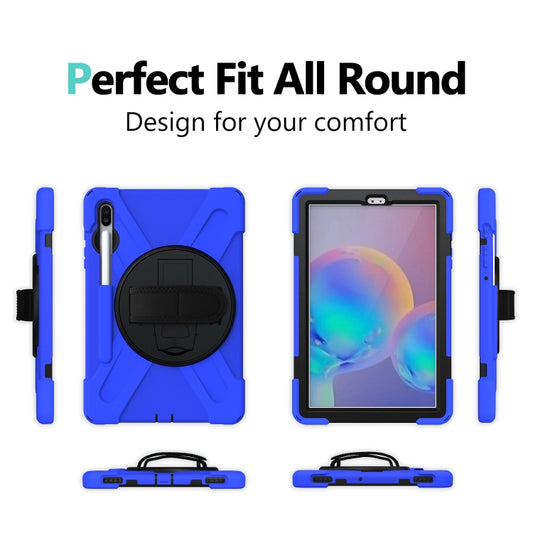 For Samsung Galaxy Tab S6 10.5 inch T860 / T865 Shockproof Colorful Silicone + PC Protective Case with Holder & Shoulder Strap & Hand Strap & Pen Slot(Blue) - Tab S6 10.5 T860 / T865 by buy2fix | Online Shopping UK | buy2fix