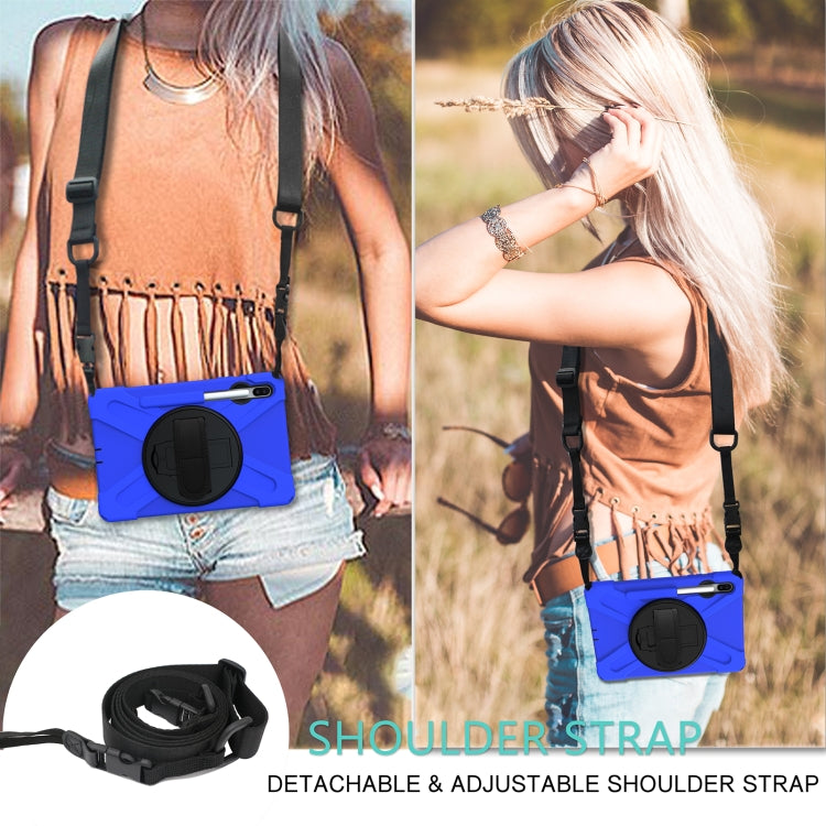 For Samsung Galaxy Tab S6 10.5 inch T860 / T865 Shockproof Colorful Silicone + PC Protective Case with Holder & Shoulder Strap & Hand Strap & Pen Slot(Blue) - Tab S6 10.5 T860 / T865 by buy2fix | Online Shopping UK | buy2fix