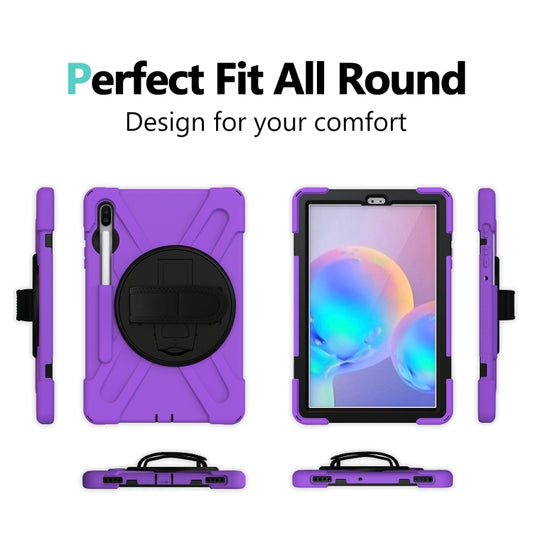 For Samsung Galaxy Tab S6 10.5 inch T860 / T865 Shockproof Colorful Silicone + PC Protective Case with Holder & Shoulder Strap & Hand Strap & Pen Slot(Purple) - Tab S6 10.5 T860 / T865 by buy2fix | Online Shopping UK | buy2fix