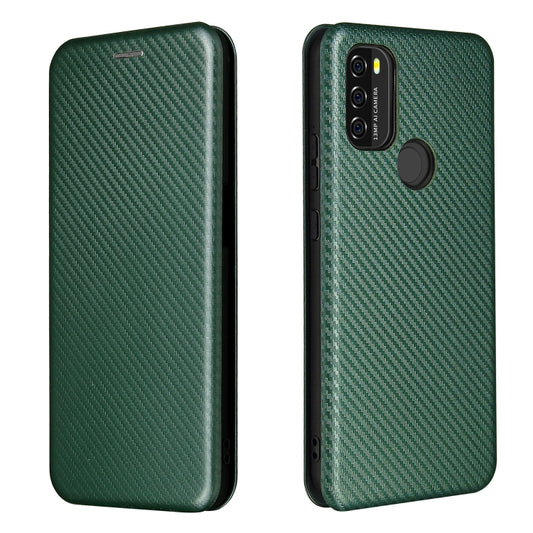 For Blackview A70 (2021) Carbon Fiber Texture Horizontal Flip TPU + PC + PU Leather Case with Card Slot(Green) by buy2fix