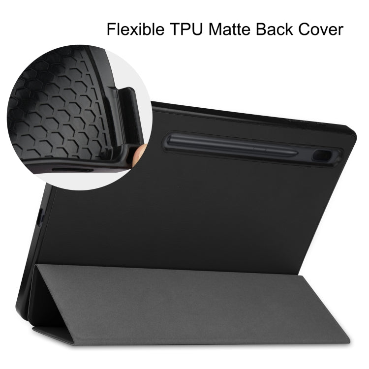 For Samsung Galaxy Tab S7 Lite T730 / T735 / Tab S7 FE T736 Pure Color Horizontal Flip TPU + PU Leather Case with Three-folding Holder & Sleep / Wake-up Function & Pen Slot(Black) by buy2fix