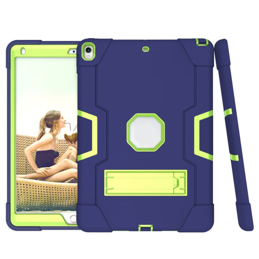 Contrast Color Robot Shockproof Silicone + PC Protective Case with Holder For iPad Pro 10.5 inch (2017) / Air 10.5 (2019)(Navy Blue + Yellow Green) - iPad Pro 10.5 inch Cases by buy2fix | Online Shopping UK | buy2fix