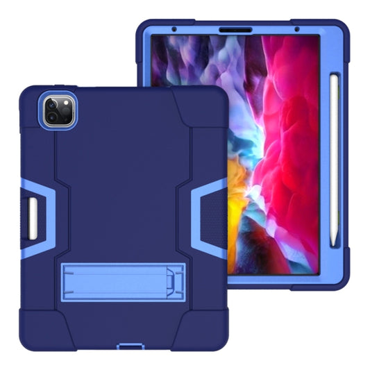 Contrast Color Robot Shockproof Silicone + PC Protective Case with Holder & Pen Slot For iPad Pro 12.9 (2018) / (2020)(Navy Blue + Blue) - iPad Pro 12.9 (2018) Cases by buy2fix | Online Shopping UK | buy2fix