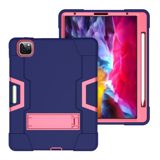 Contrast Color Robot Shockproof Silicone + PC Protective Case with Holder & Pen Slot For iPad Pro 12.9 (2018) / (2020)(Navy Blue + Rose Red) - iPad Pro 12.9 (2018) Cases by buy2fix | Online Shopping UK | buy2fix