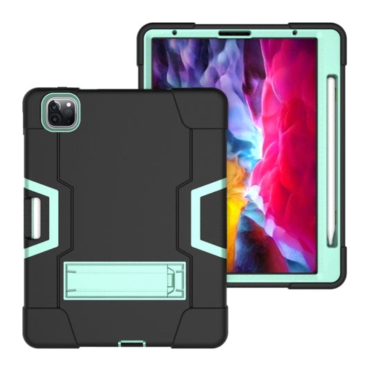 Contrast Color Robot Shockproof Silicone + PC Protective Case with Holder & Pen Slot For iPad Pro 12.9 (2018) / (2020)(Black + Mint Green) - iPad Pro 12.9 (2018) Cases by buy2fix | Online Shopping UK | buy2fix