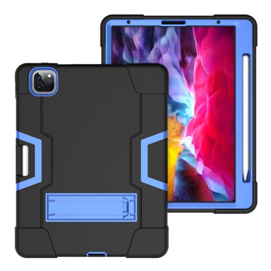 Contrast Color Robot Shockproof Silicone + PC Protective Case with Holder & Pen Slot For iPad Pro 12.9 (2018) / (2020)(Black + Blue) - iPad Pro 12.9 (2018) Cases by buy2fix | Online Shopping UK | buy2fix