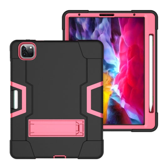 Contrast Color Robot Shockproof Silicone + PC Protective Case with Holder & Pen Slot For iPad Pro 12.9 (2018) / (2020)(Black + Rose Red) - iPad Pro 12.9 (2018) Cases by buy2fix | Online Shopping UK | buy2fix