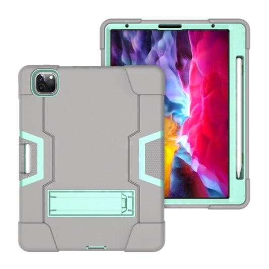 Contrast Color Robot Shockproof Silicone + PC Protective Case with Holder & Pen Slot For iPad Pro 12.9 (2018) / (2020)(Grey + Mint Green) - iPad Pro 12.9 (2018) Cases by buy2fix | Online Shopping UK | buy2fix