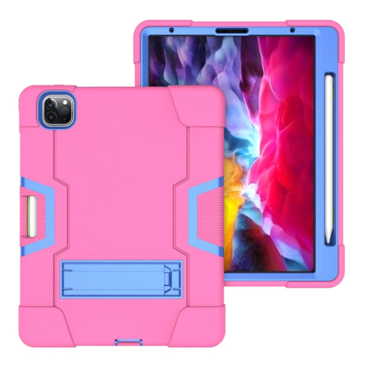Contrast Color Robot Shockproof Silicone + PC Protective Case with Holder & Pen Slot For iPad Pro 12.9 (2018) / (2020)(Rose Red+ Blue) - iPad Pro 12.9 (2018) Cases by buy2fix | Online Shopping UK | buy2fix