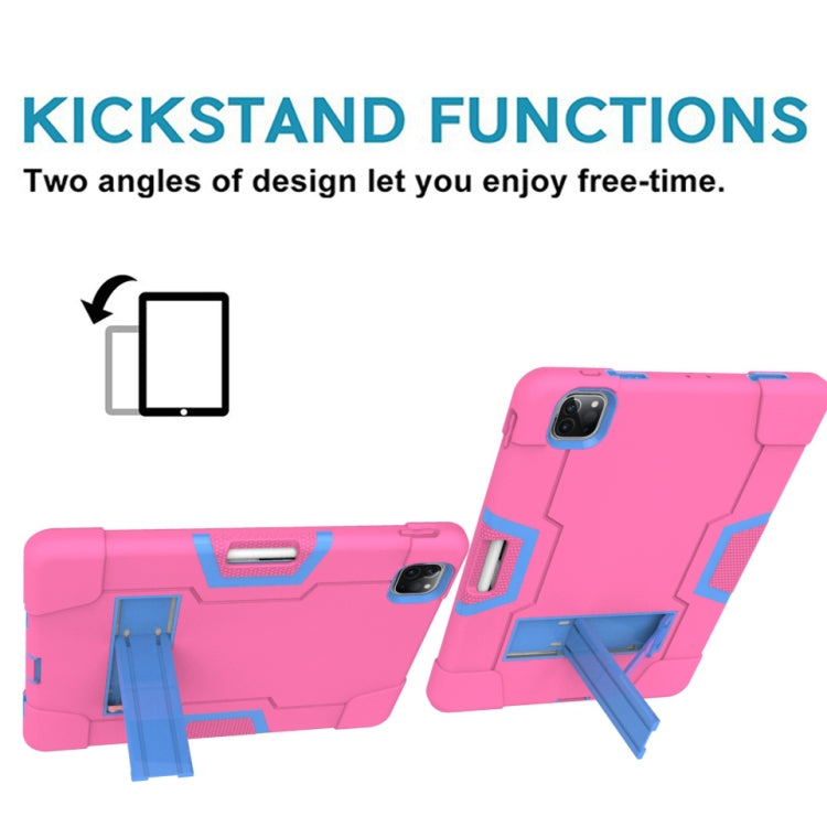 Contrast Color Robot Shockproof Silicone + PC Protective Case with Holder & Pen Slot For iPad Pro 12.9 (2018) / (2020)(Rose Red+ Blue) - iPad Pro 12.9 (2018) Cases by buy2fix | Online Shopping UK | buy2fix