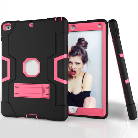 Contrast Color Robot Shockproof Silicone + PC Protective Case with Holder For iPad 9.7 (2017) / (2018)(Black + Rose Red) - iPad 9.7 (2018) & (2017) Cases by buy2fix | Online Shopping UK | buy2fix