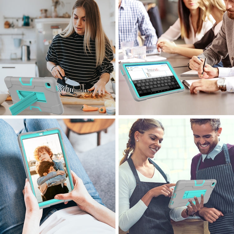 For Samsung Galaxy Tab A7 10.4 (2020) Contrast Color Robot Shockproof Silicone + PC Protective Case with Holder(Grey + Mint Green) - Other Galaxy Tab PC by buy2fix | Online Shopping UK | buy2fix