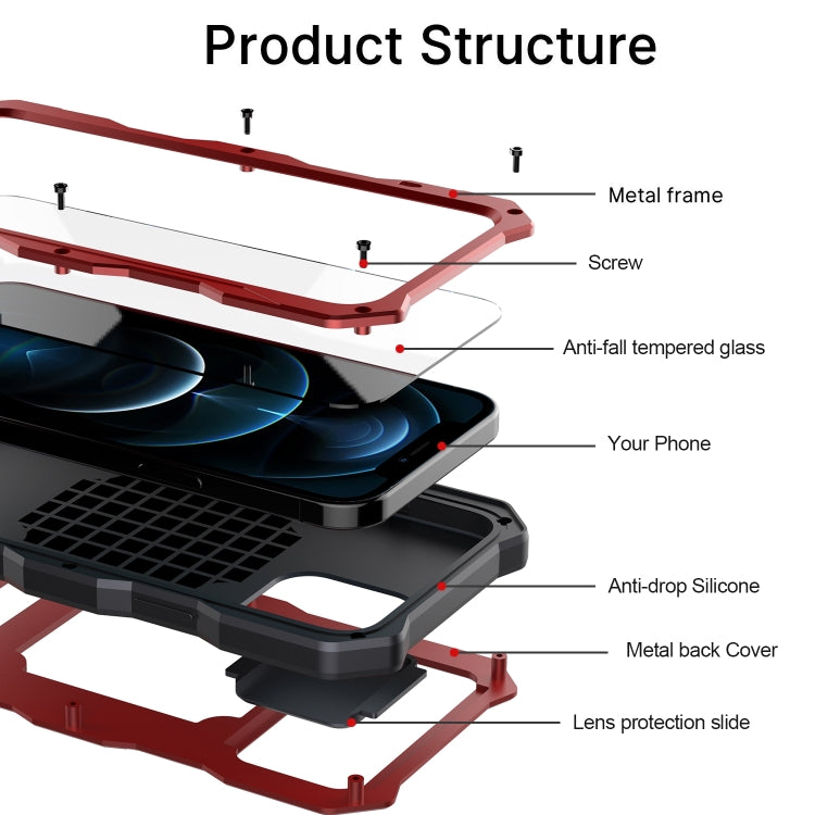 For iPhone 12 Pro Max Aluminum Alloy + Silicone Anti-dust Full Body Protection with Holder(Red) - iPhone 12 Pro Max Cases by buy2fix | Online Shopping UK | buy2fix