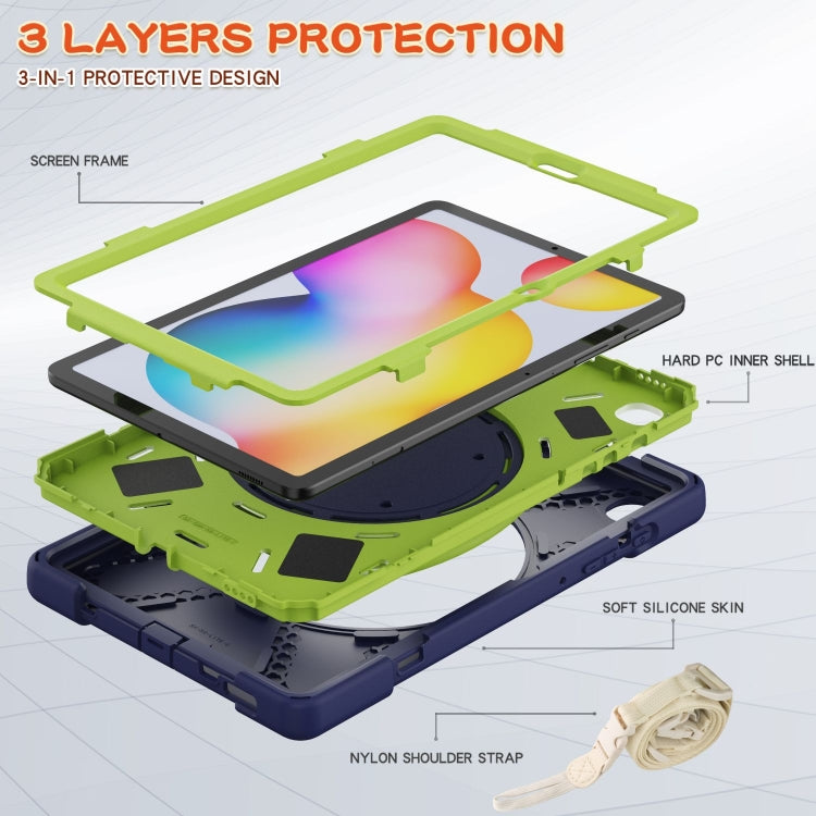 For Samsung Galaxy Tab S6 Lite P610 Silicone + PC Protective Case with Holder & Shoulder Strap(Navy Blue+Yellow Green) - Tab S6 Lite P610 / P615 by buy2fix | Online Shopping UK | buy2fix