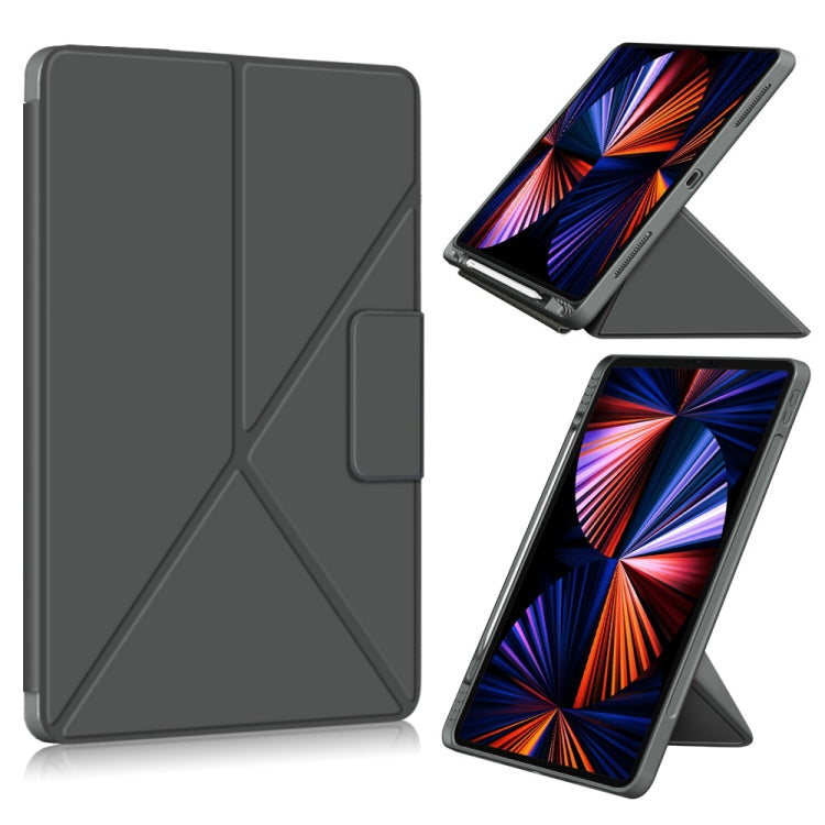 For iPad Pro 12.9 2022 / 2021 Multi-folding Horizontal Flip PU Leather Shockproof Tablet Case with Holder & Sleep / Wake-up Function(Grey) - iPad Pro 12.9 (2022/2021) Cases by buy2fix | Online Shopping UK | buy2fix