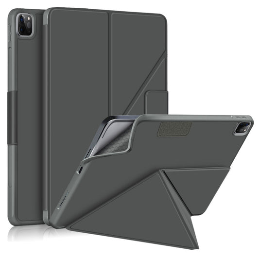 For iPad Pro 12.9 2022 / 2021 Multi-folding Horizontal Flip PU Leather Shockproof Tablet Case with Holder & Sleep / Wake-up Function(Grey) - iPad Pro 12.9 (2022/2021) Cases by buy2fix | Online Shopping UK | buy2fix
