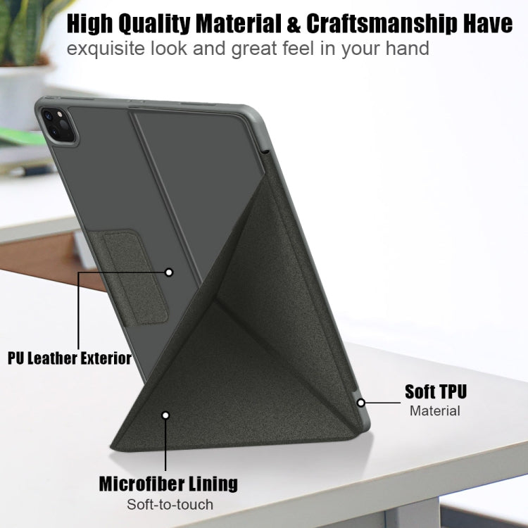 For iPad Pro 12.9 2022 / 2021 Multi-folding Horizontal Flip PU Leather Shockproof Tablet Case with Holder & Sleep / Wake-up Function(Grey) - iPad Pro 12.9 (2022/2021) Cases by buy2fix | Online Shopping UK | buy2fix