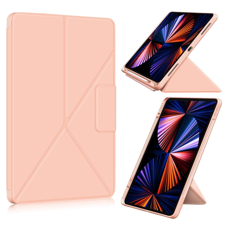For iPad Pro 12.9 2022 / 2021 Multi-folding Horizontal Flip PU Leather Shockproof Tablet Case with Holder & Sleep / Wake-up Function(Rose Gold) - iPad Pro 12.9 (2022/2021) Cases by buy2fix | Online Shopping UK | buy2fix