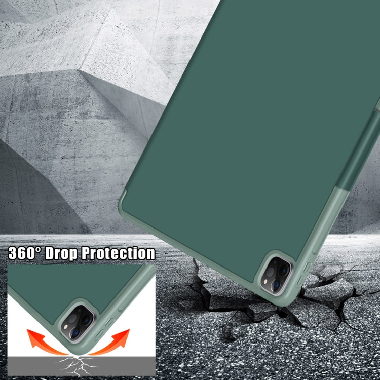 For iPad Pro 12.9 2022 / 2021 Multi-folding Horizontal Flip PU Leather Shockproof Tablet Case with Holder & Sleep / Wake-up Function(Dark Green) - iPad Pro 12.9 (2022/2021) Cases by buy2fix | Online Shopping UK | buy2fix
